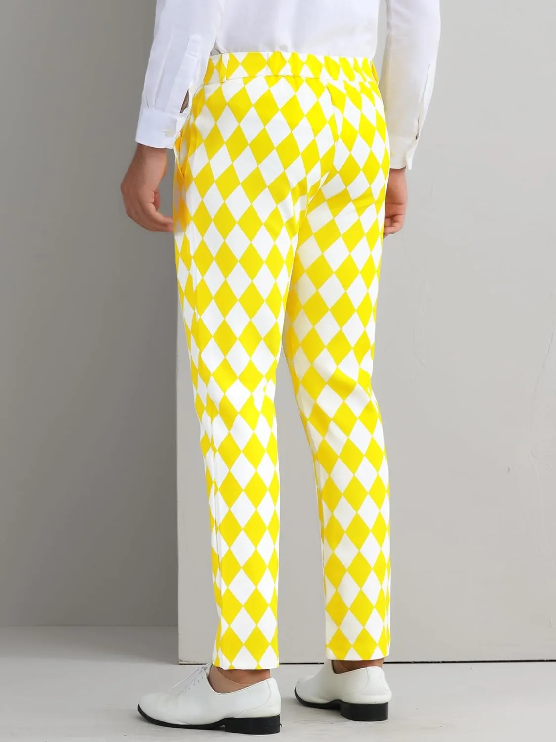 Lars Amadeus Argyle Pattern Pants for Men's Regular Fit Flat Front Party Prom Dress Trousers