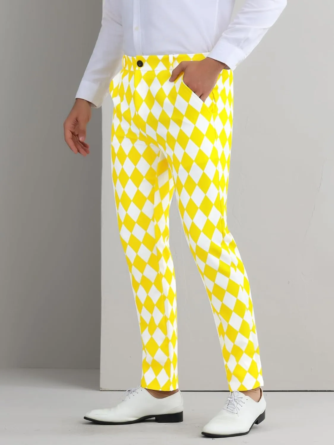 Lars Amadeus Argyle Pattern Pants for Men's Regular Fit Flat Front Party Prom Dress Trousers