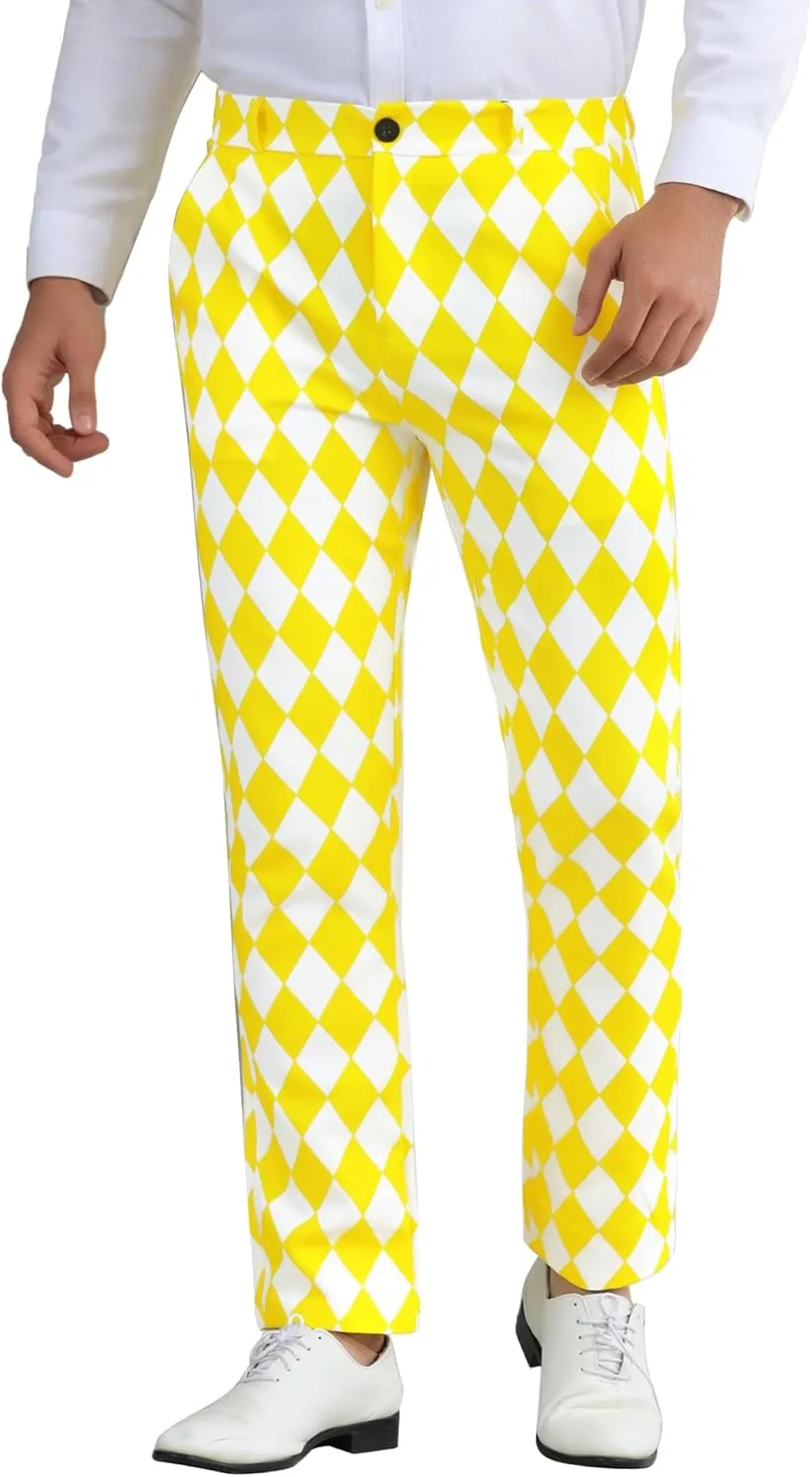 Lars Amadeus Argyle Pattern Pants for Men's Regular Fit Flat Front Party Prom Dress Trousers