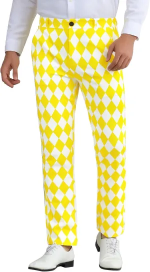 Lars Amadeus Argyle Pattern Pants for Men's Regular Fit Flat Front Party Prom Dress Trousers