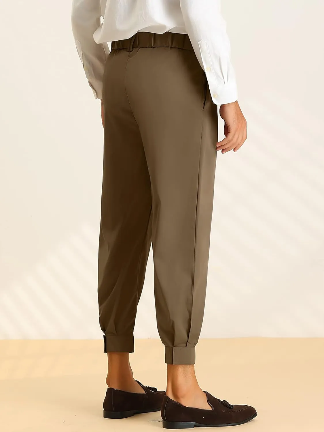 Lars Amadeus Cropped Formal Pants for Men's Solid Color Double Pleated Tapered Dress Pants