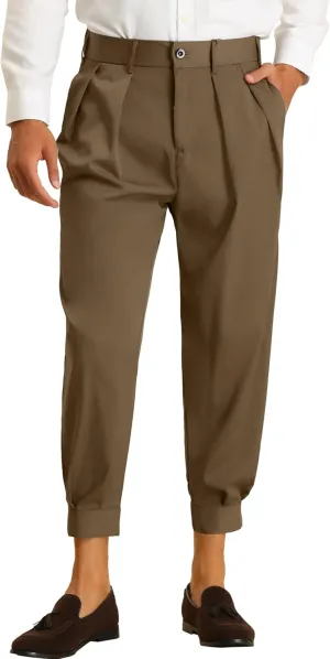 Lars Amadeus Cropped Formal Pants for Men's Solid Color Double Pleated Tapered Dress Pants