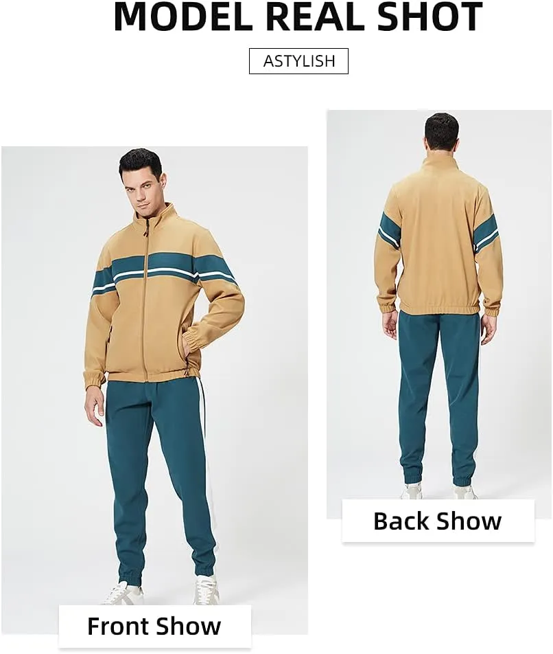 LBL Leading the Better Life Men's Sweat Suit 2 Piece Outfit Casual Contrast Sports Jogging Tracksuits Set