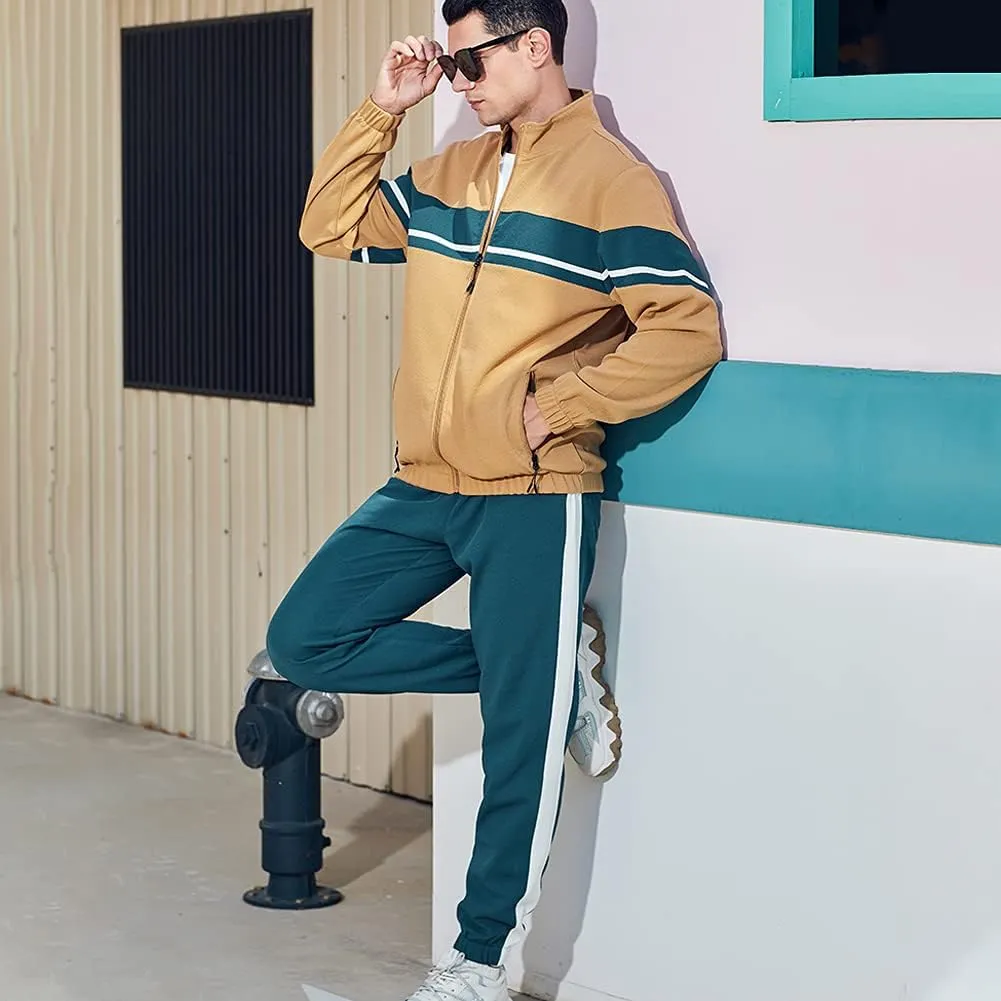 LBL Leading the Better Life Men's Sweat Suit 2 Piece Outfit Casual Contrast Sports Jogging Tracksuits Set