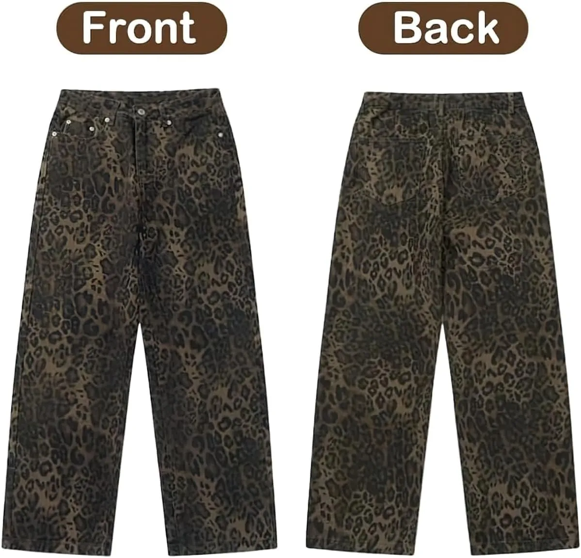 Leopard Print Jeans Cheetah Print Pants Y2k Baggy Jeans Wide-Leg Washed Y2k Pants High Waisted Cargo Pants