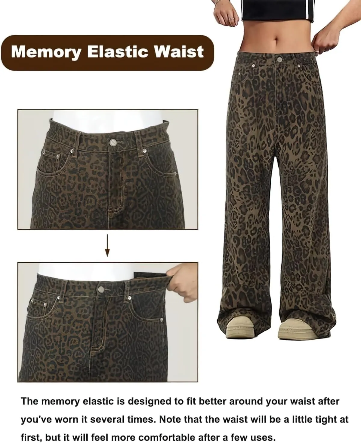 Leopard Print Jeans Cheetah Print Pants Y2k Baggy Jeans Wide-Leg Washed Y2k Pants High Waisted Cargo Pants