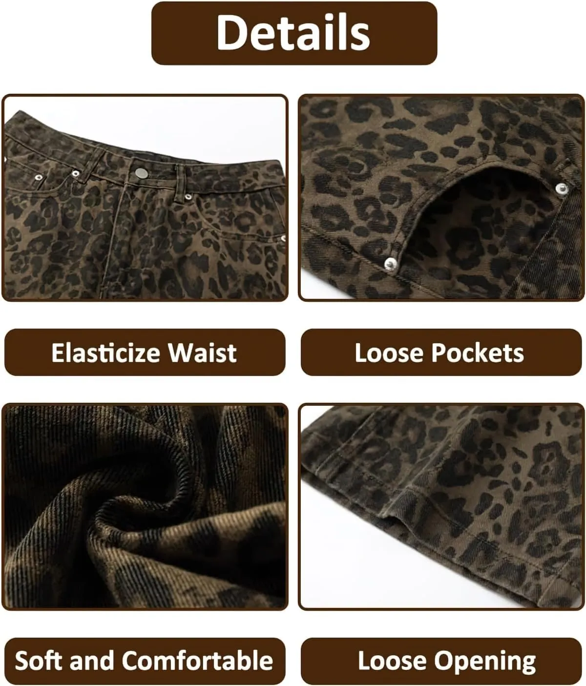 Leopard Print Jeans Cheetah Print Pants Y2k Baggy Jeans Wide-Leg Washed Y2k Pants High Waisted Cargo Pants