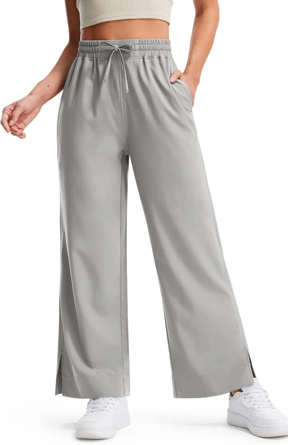 Libin Women's Lightweight Wide Leg Pants 27"/29" High Waisted Casual Work Pants Lounge Flowy Trousers with Pockets