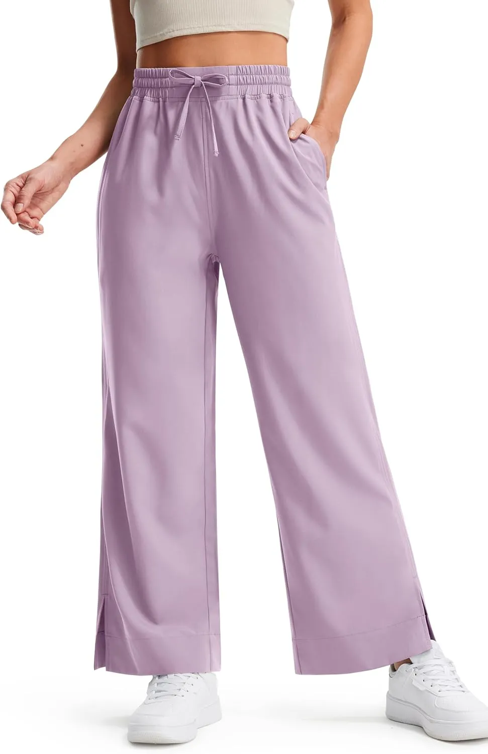 Libin Women's Lightweight Wide Leg Pants 27"/29" High Waisted Casual Work Pants Lounge Flowy Trousers with Pockets
