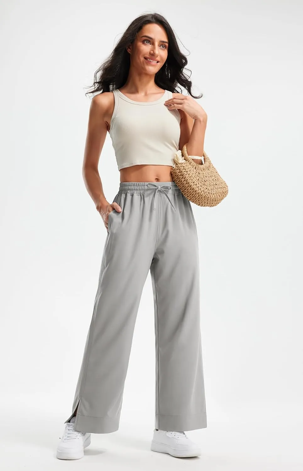 Libin Women's Lightweight Wide Leg Pants 27"/29" High Waisted Casual Work Pants Lounge Flowy Trousers with Pockets
