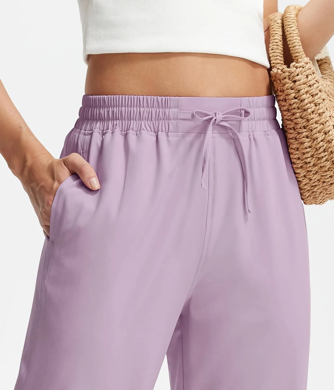 Libin Women's Lightweight Wide Leg Pants 27"/29" High Waisted Casual Work Pants Lounge Flowy Trousers with Pockets