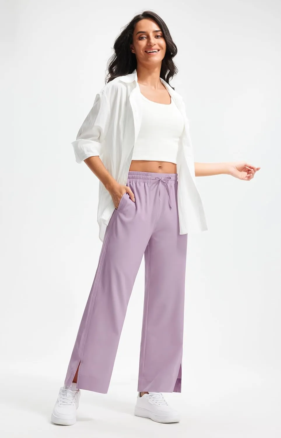 Libin Women's Lightweight Wide Leg Pants 27"/29" High Waisted Casual Work Pants Lounge Flowy Trousers with Pockets