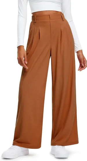 Libin Women's Wide Leg Pants 27"/29" High Waisted Waffle Knit Casual Slacks Work Pants Business Palazzo Trousers with Pockets