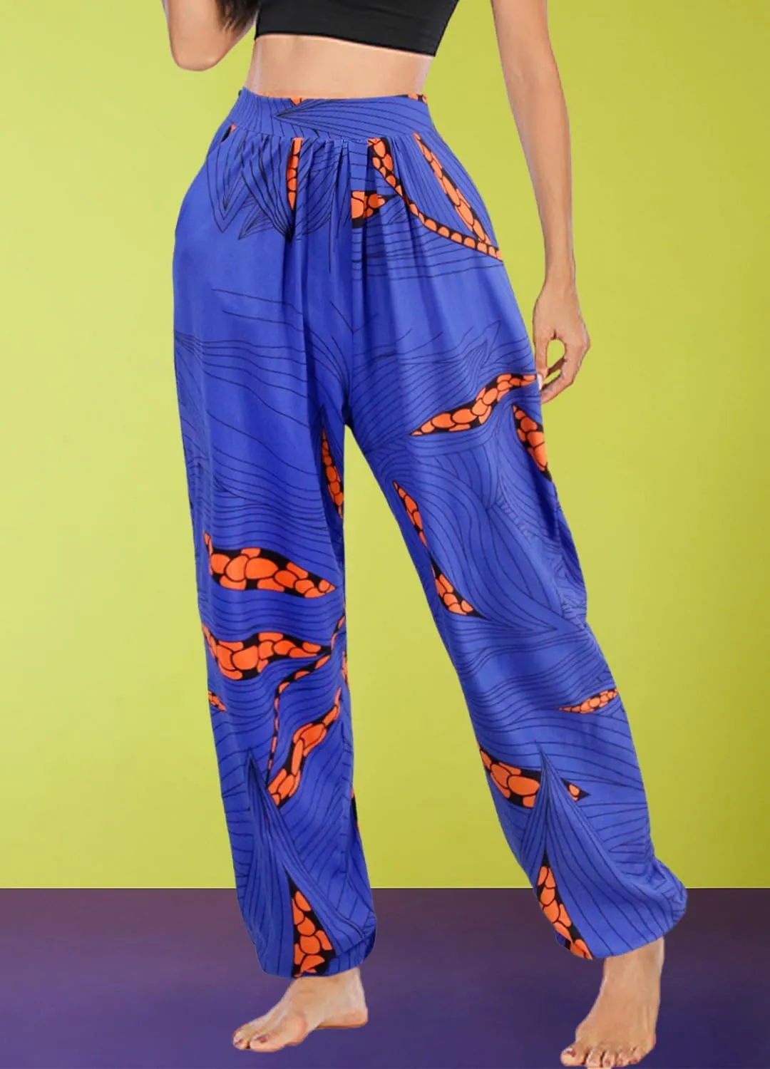 Liliam Women's Boho Floral Print Harem Pants High Waist Hippie Pants Trousers with Pockets