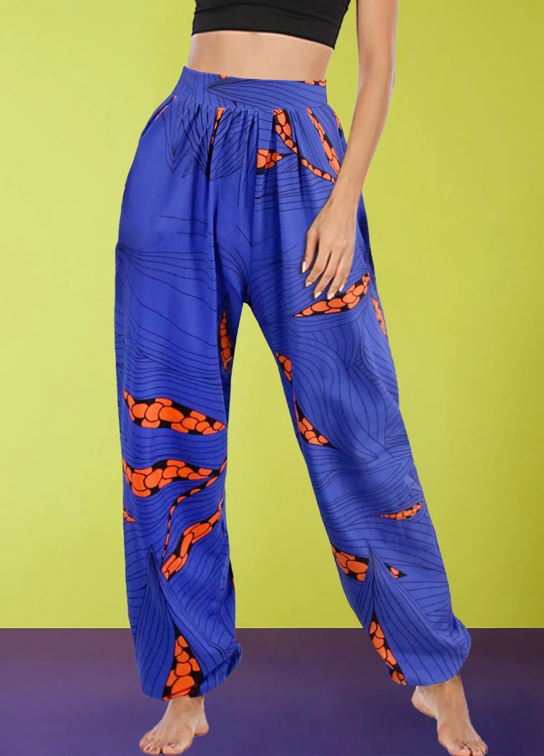Liliam Women's Boho Floral Print Harem Pants High Waist Hippie Pants Trousers with Pockets