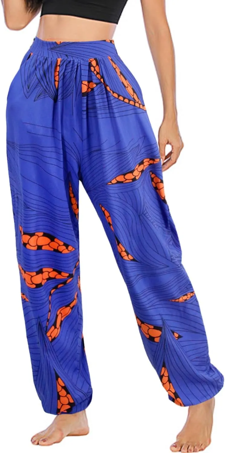 Liliam Women's Boho Floral Print Harem Pants High Waist Hippie Pants Trousers with Pockets