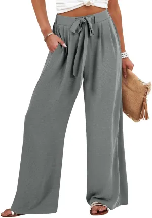 Linen Pants for Women 2025 Summer High Waisted Wide Leg Palazzo with Pockets Casual Loose Fit Flowy Beach Trousers