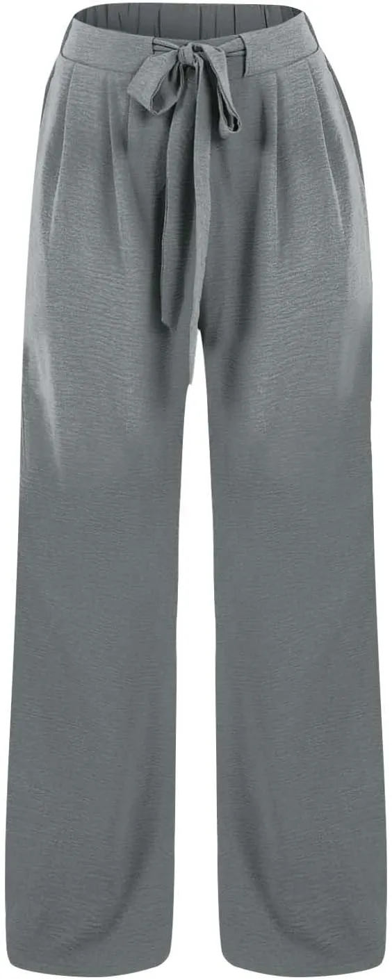 Linen Pants for Women 2025 Summer High Waisted Wide Leg Palazzo with Pockets Casual Loose Fit Flowy Beach Trousers