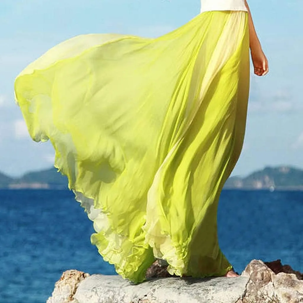 Long Flowy Skirts for Women Retro Boho Maxi Skirt Summer Beach Floral Skirt Plus Size Pleated Skirt Hawaiian Vacation Outfits
