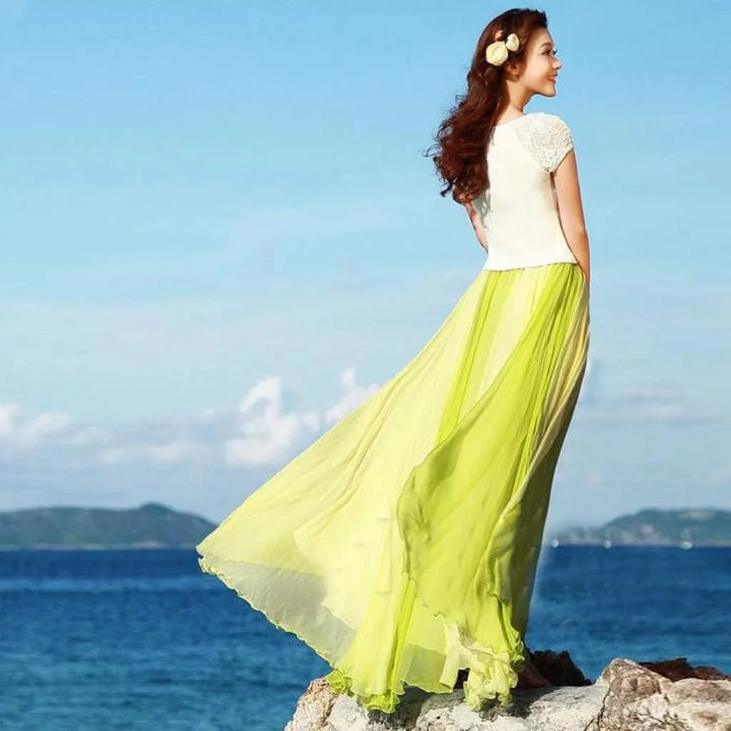 Long Flowy Skirts for Women Retro Boho Maxi Skirt Summer Beach Floral Skirt Plus Size Pleated Skirt Hawaiian Vacation Outfits