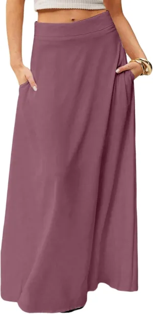 Long Skirts for Women Floral Boho High Waisted Maxi Skirts with Pockets Flowy Beach Vacation Casual A Line Skirt