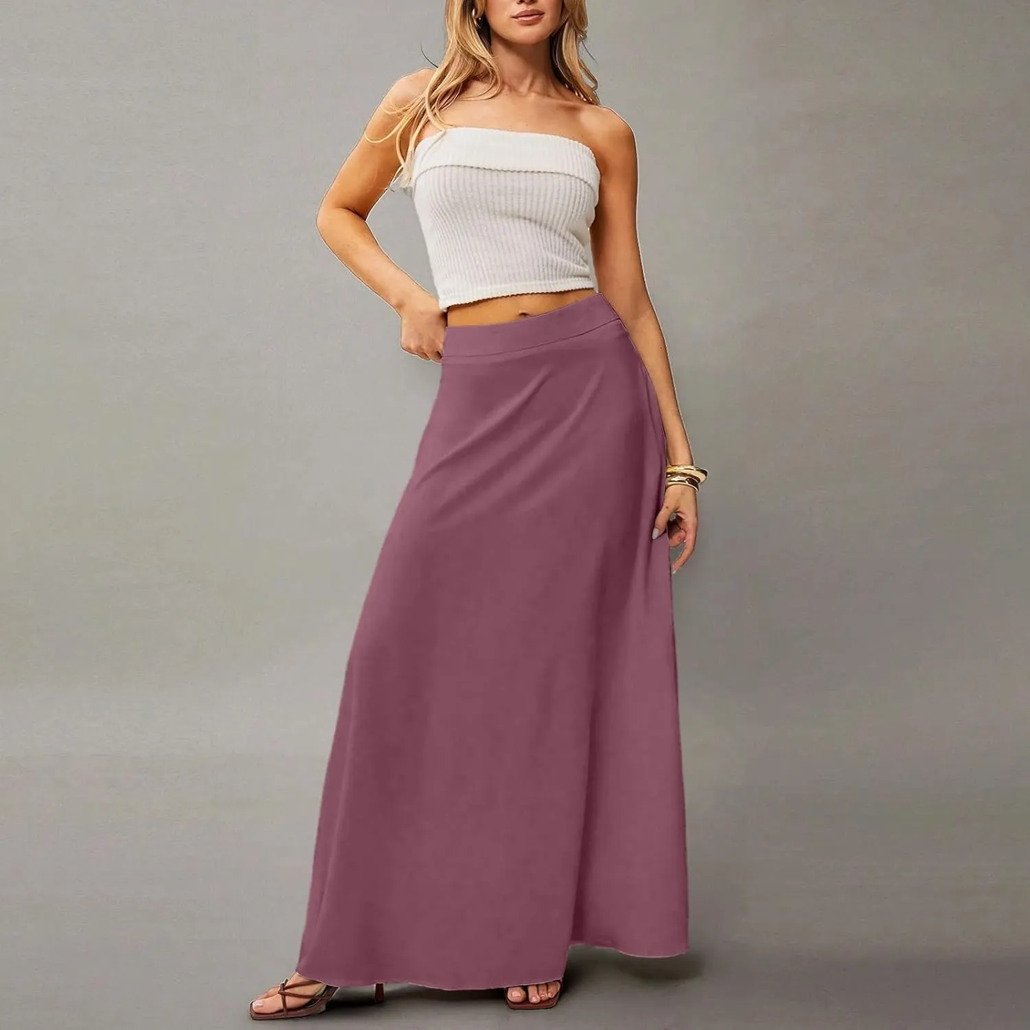 Long Skirts for Women Floral Boho High Waisted Maxi Skirts with Pockets Flowy Beach Vacation Casual A Line Skirt