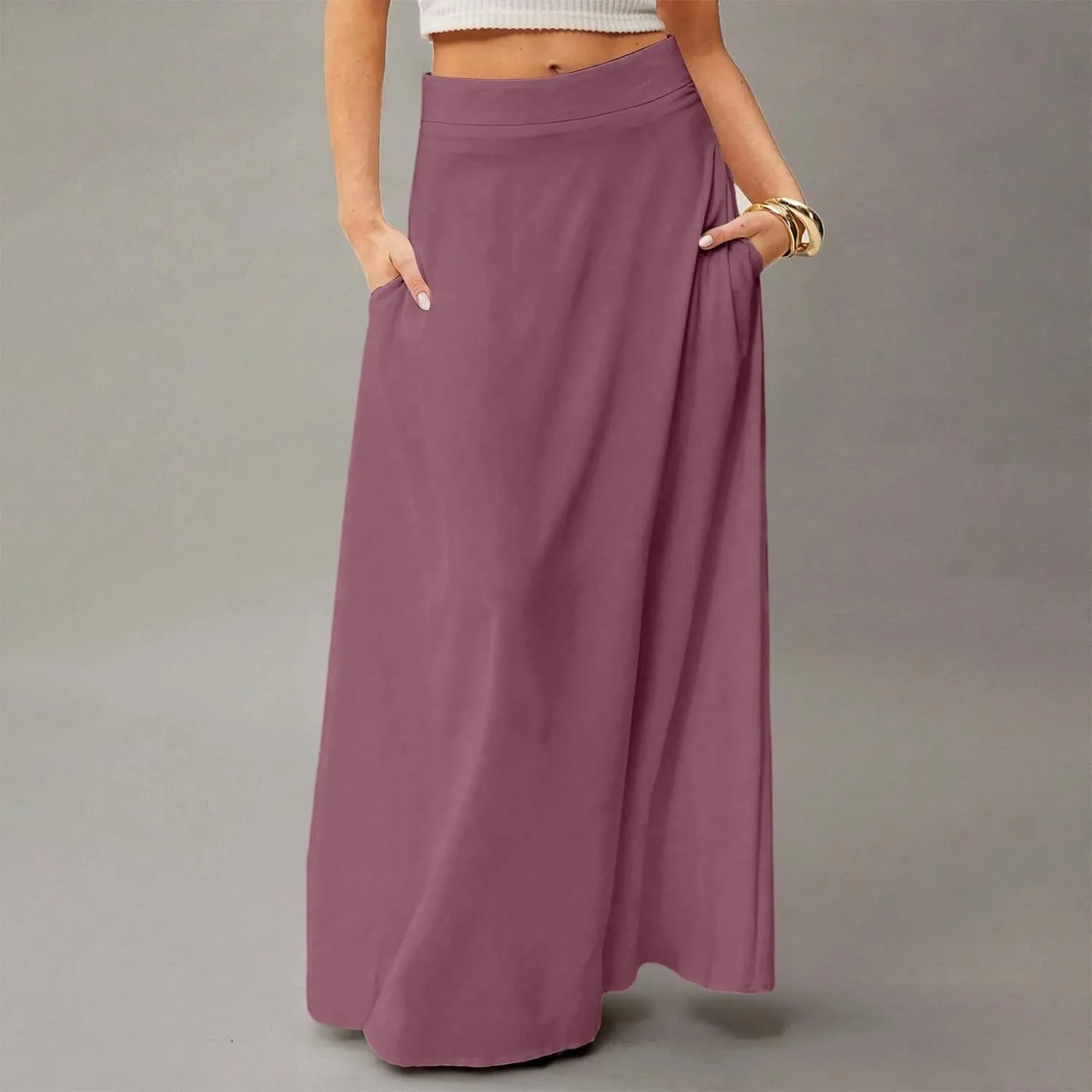 Long Skirts for Women Floral Boho High Waisted Maxi Skirts with Pockets Flowy Beach Vacation Casual A Line Skirt