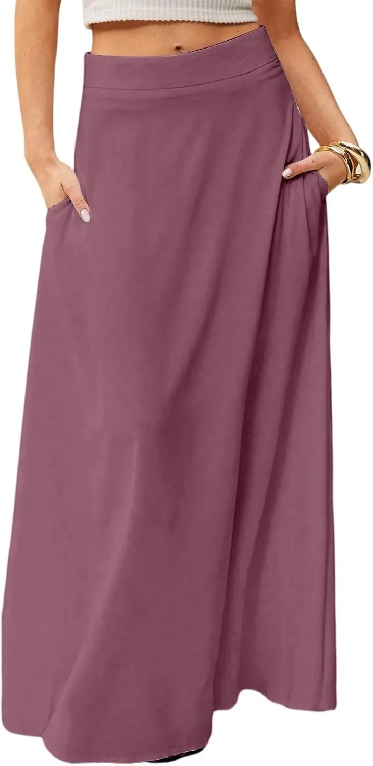 Long Skirts for Women Floral Boho High Waisted Maxi Skirts with Pockets Flowy Beach Vacation Casual A Line Skirt