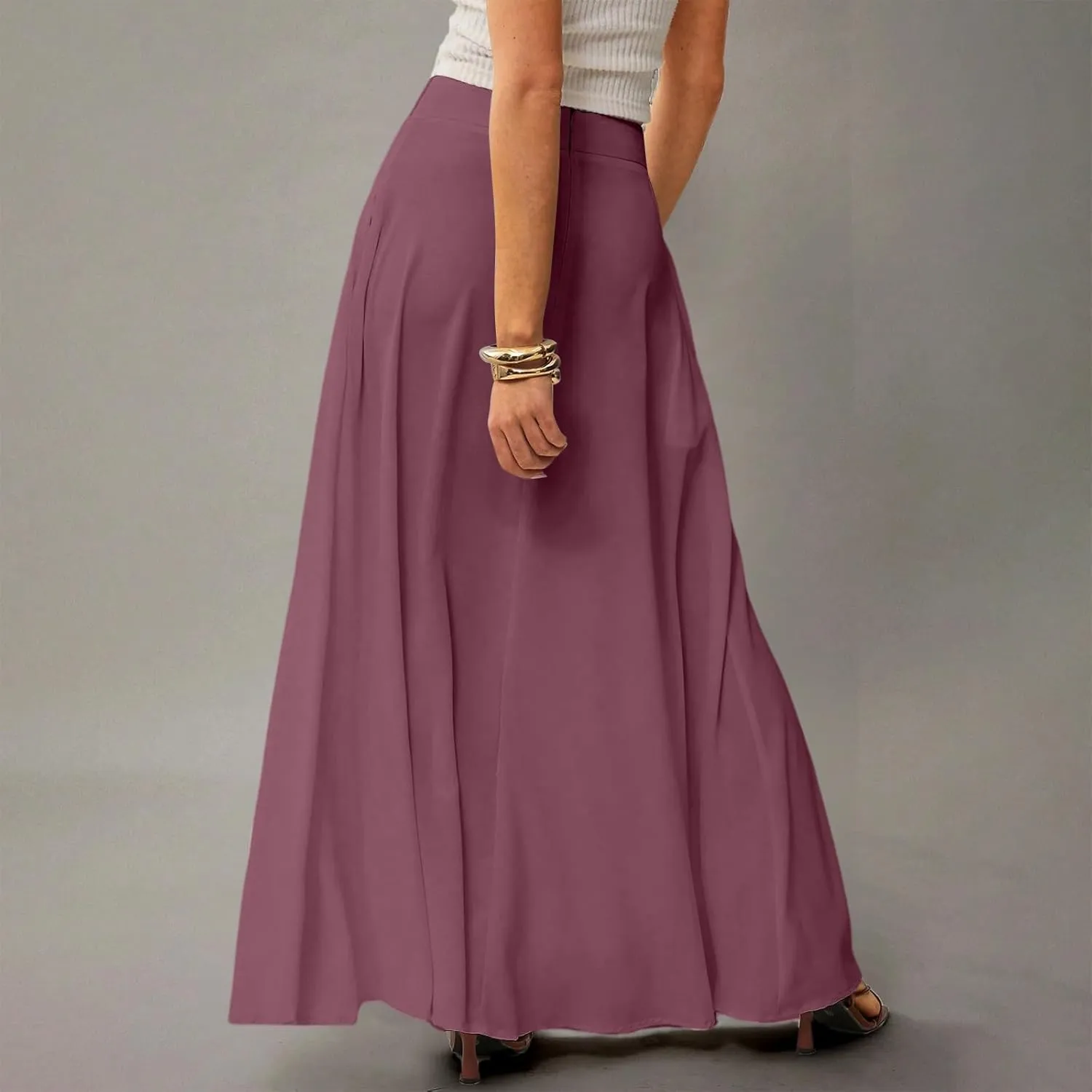 Long Skirts for Women Floral Boho High Waisted Maxi Skirts with Pockets Flowy Beach Vacation Casual A Line Skirt