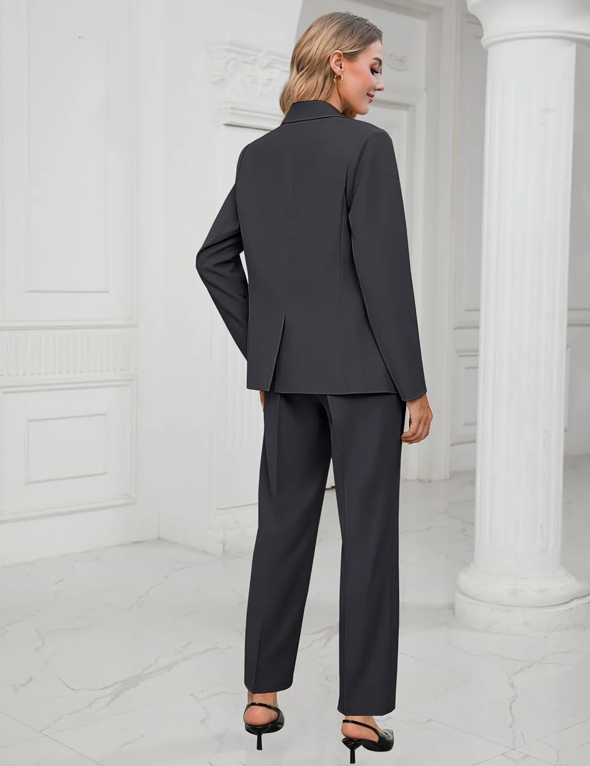 LookbookStore Pant Suits for Women Dressy 2 Piece Blazer and High Rise Straight Leg Pants Sets Business Casual Outfits