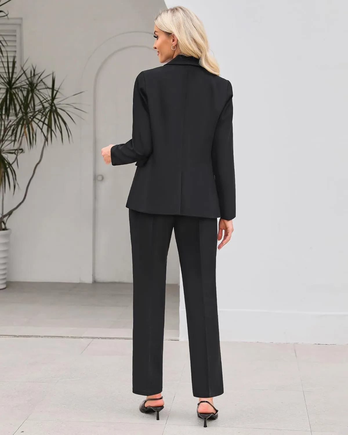 LookbookStore Pant Suits for Women Dressy 2 Piece Blazer and High Rise Straight Leg Pants Sets Business Casual Outfits