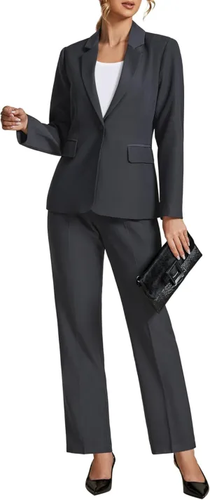 LookbookStore Pant Suits for Women Dressy 2 Piece Blazer and High Rise Straight Leg Pants Sets Business Casual Outfits