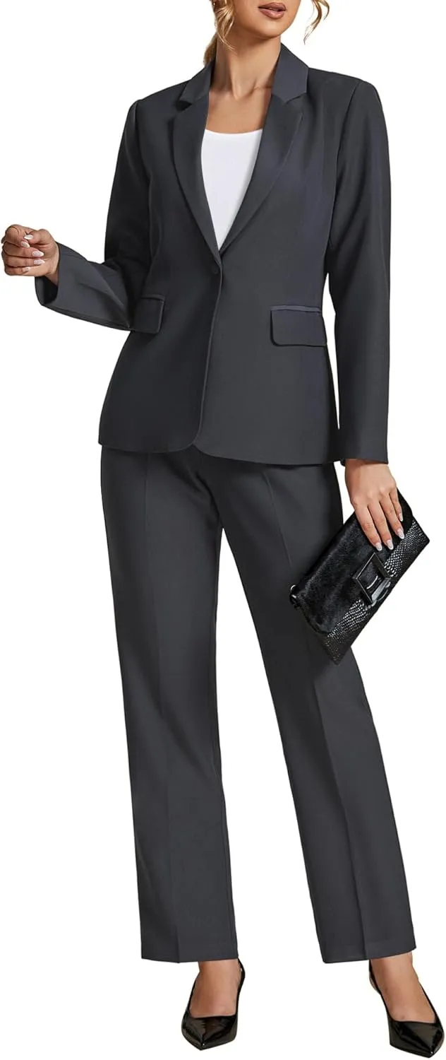 LookbookStore Pant Suits for Women Dressy 2 Piece Blazer and High Rise Straight Leg Pants Sets Business Casual Outfits
