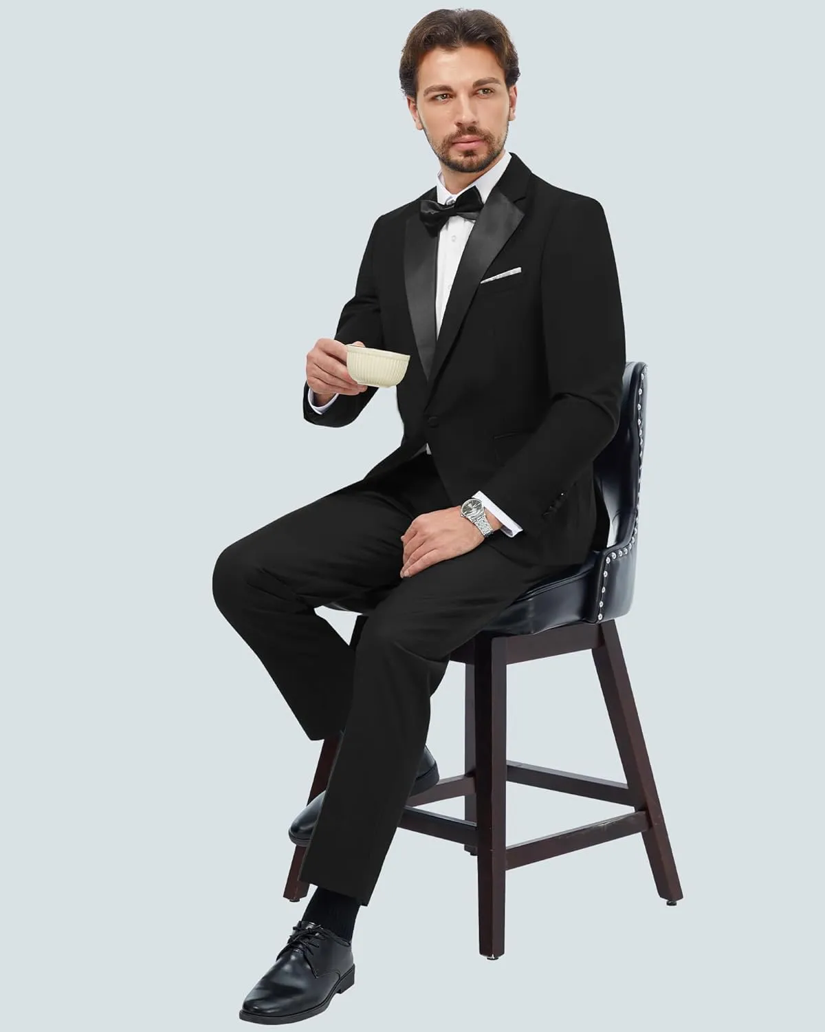 MAGE MALE Men's 2 Piece Suit One Button Slim Fit Formal Wedding Prom Tuxedo Suits Blazer Pants with Bow Tie Set