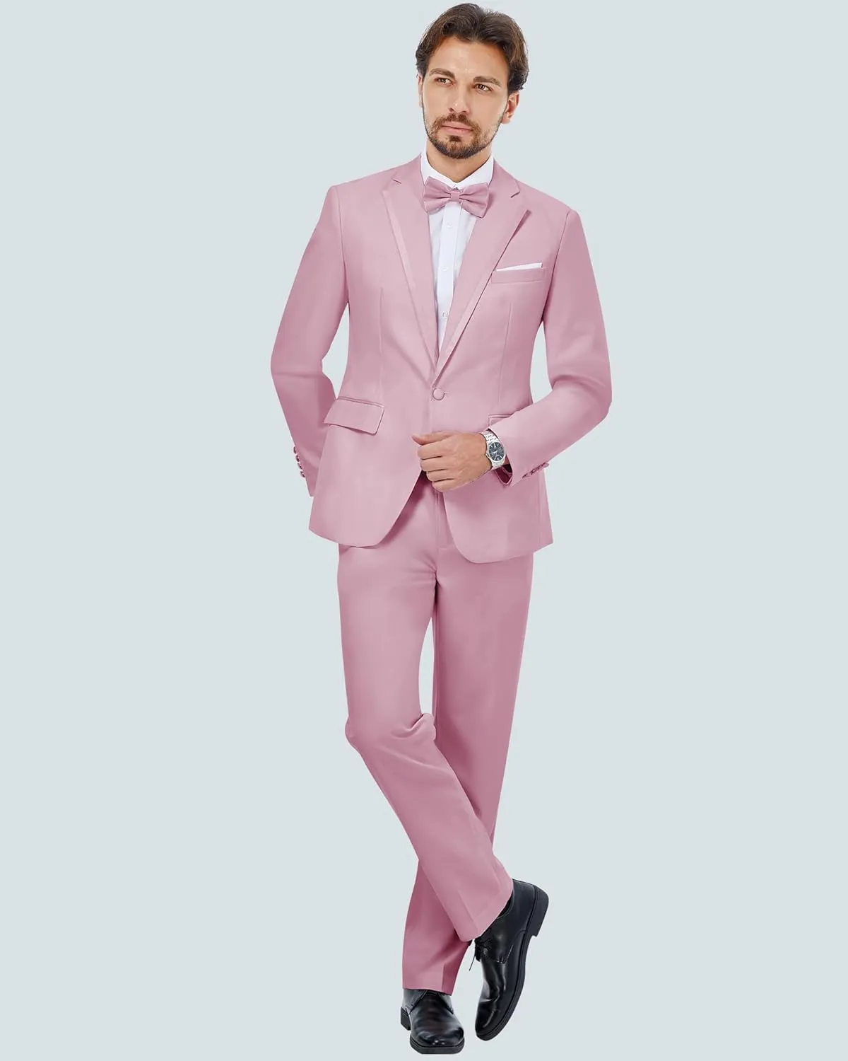 MAGE MALE Men's 2 Piece Suit One Button Slim Fit Formal Wedding Prom Tuxedo Suits Blazer Pants with Bow Tie Set