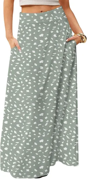 Maxi Skirts for Women 2025 Boho Elastic High Waisted Long Skirt with Pockets Summer Beach Flowy Floral Skirt