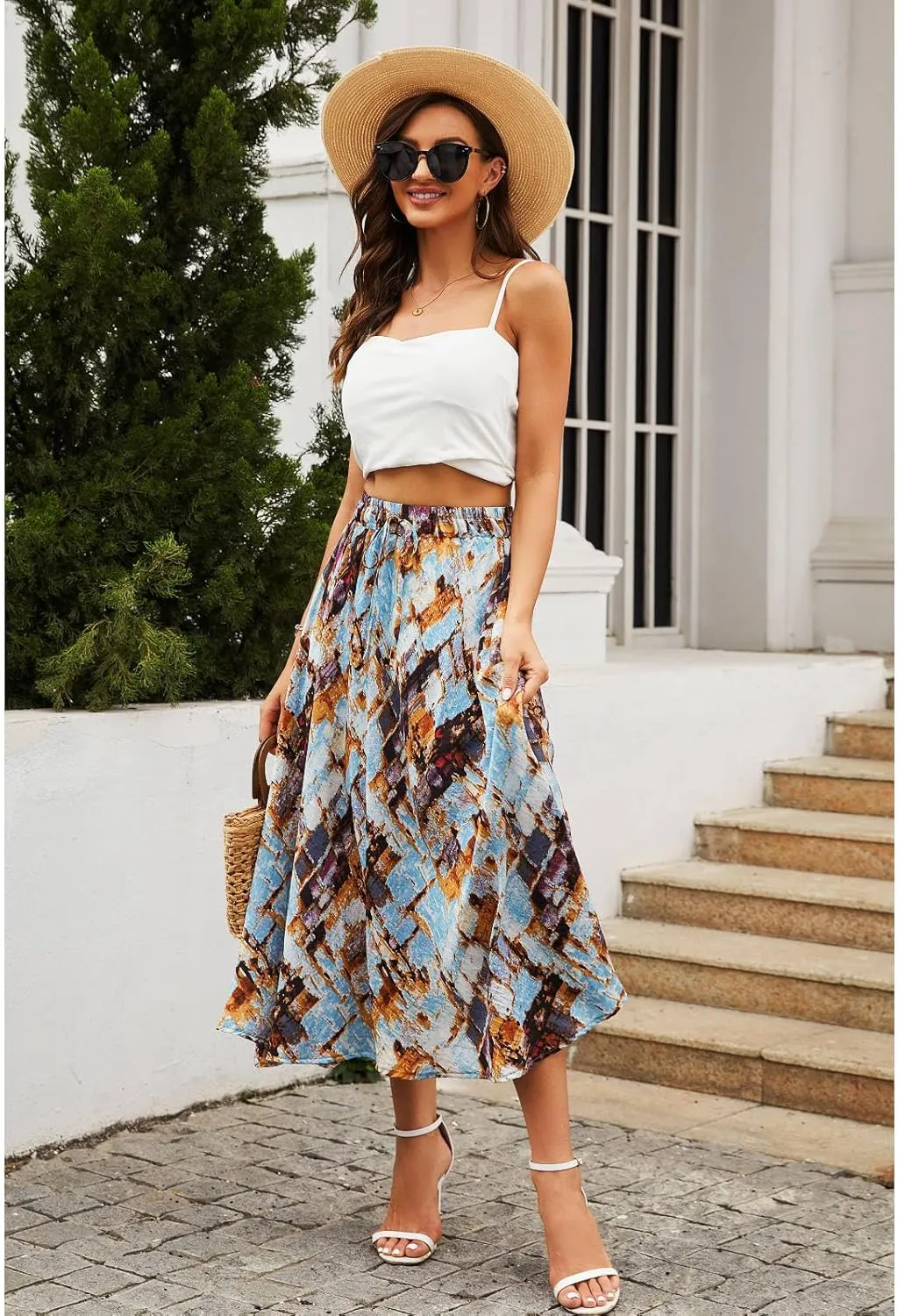 Maxi Skirts for Women with Pockets Long Midi Length Casual Skirt for Beach Party Holiday