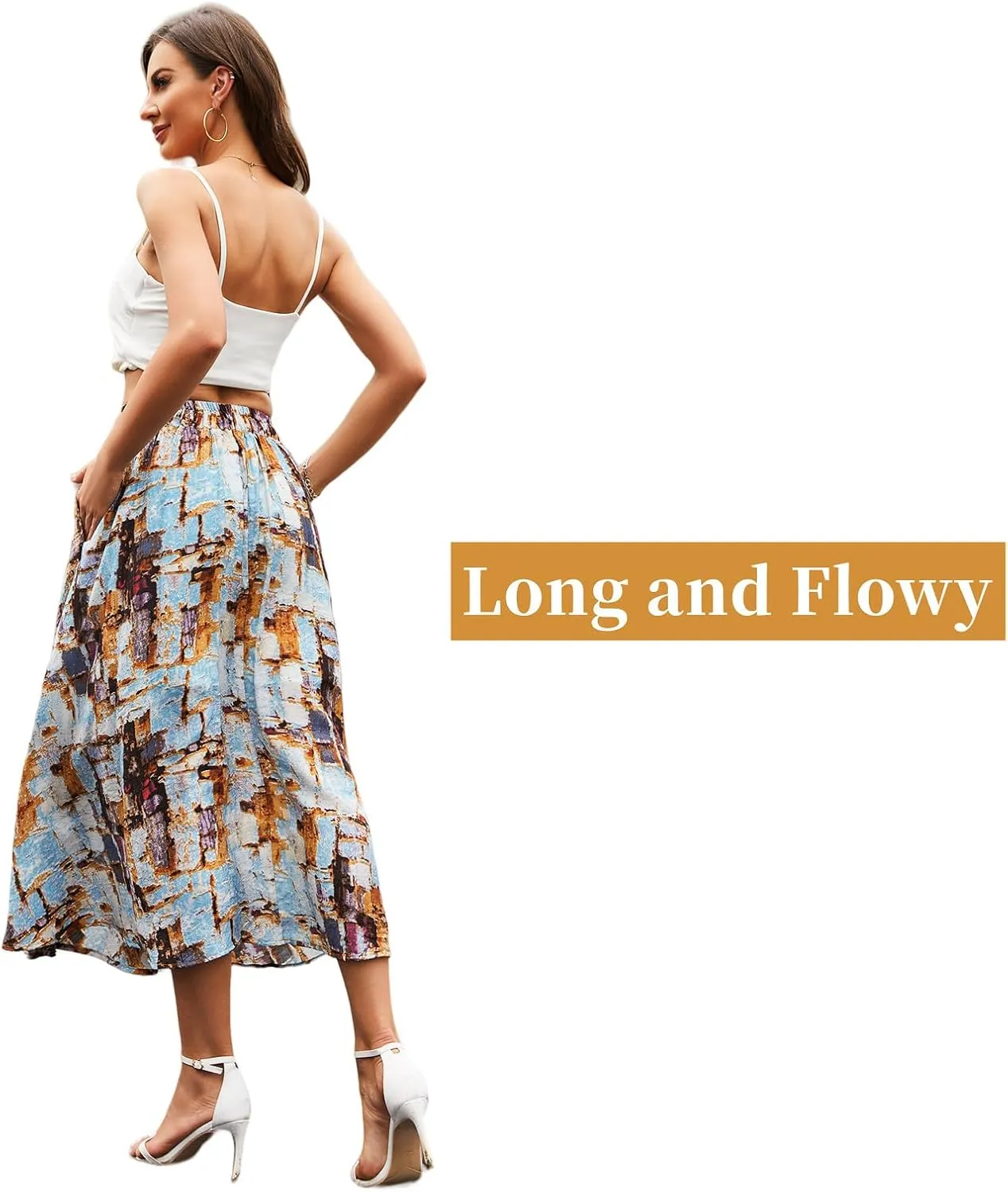 Maxi Skirts for Women with Pockets Long Midi Length Casual Skirt for Beach Party Holiday