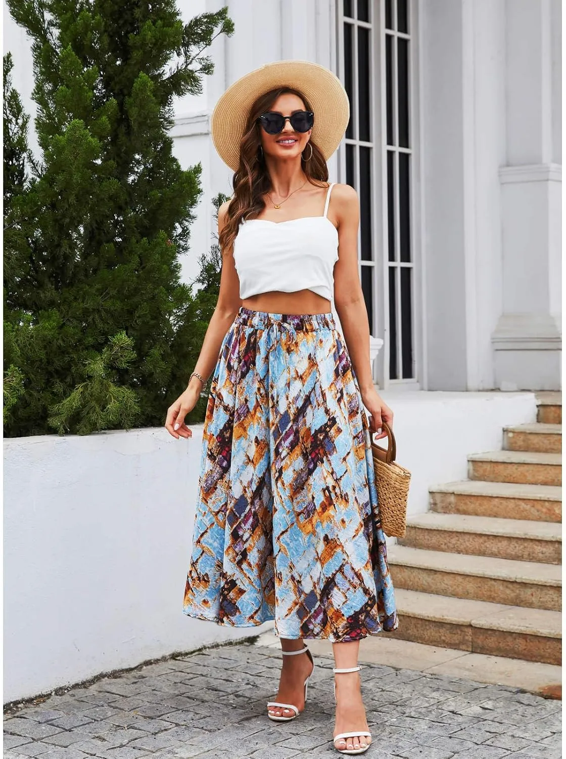 Maxi Skirts for Women with Pockets Long Midi Length Casual Skirt for Beach Party Holiday