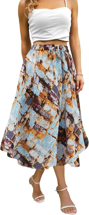 Maxi Skirts for Women with Pockets Long Midi Length Casual Skirt for Beach Party Holiday