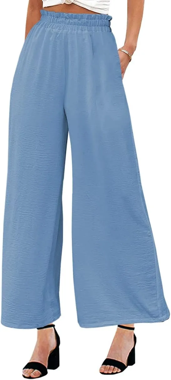 MAYFASEY Women's High Waist Wide Leg Long Palazzo Pants Casual Lounge Pants Flowy Trousers with Pockets