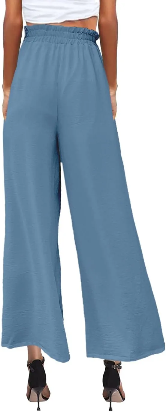 MAYFASEY Women's High Waist Wide Leg Long Palazzo Pants Casual Lounge Pants Flowy Trousers with Pockets