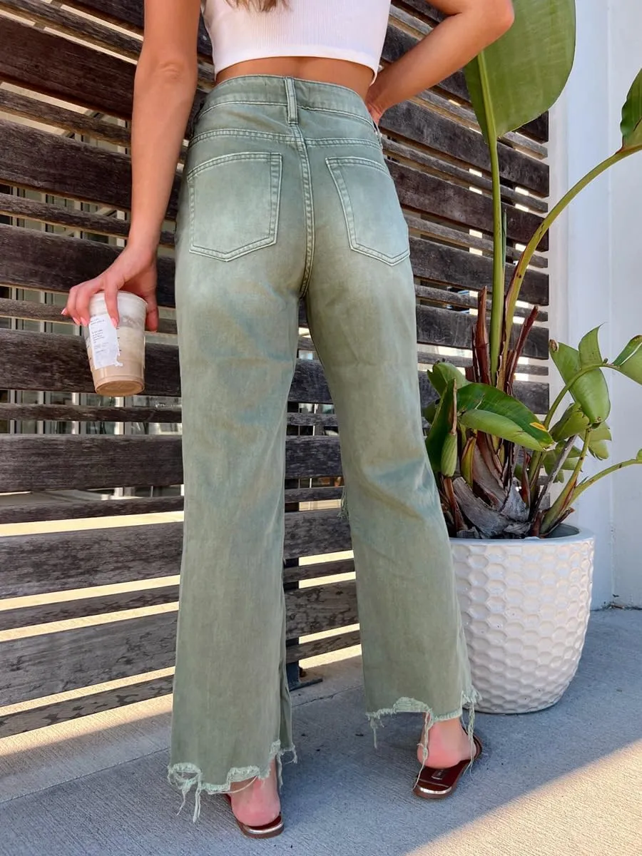 Melliflo Ripped Flare Jeans for Women High Waist Baggy Wide Leg Denim Pants Casual Distressed Trousers with Pockets