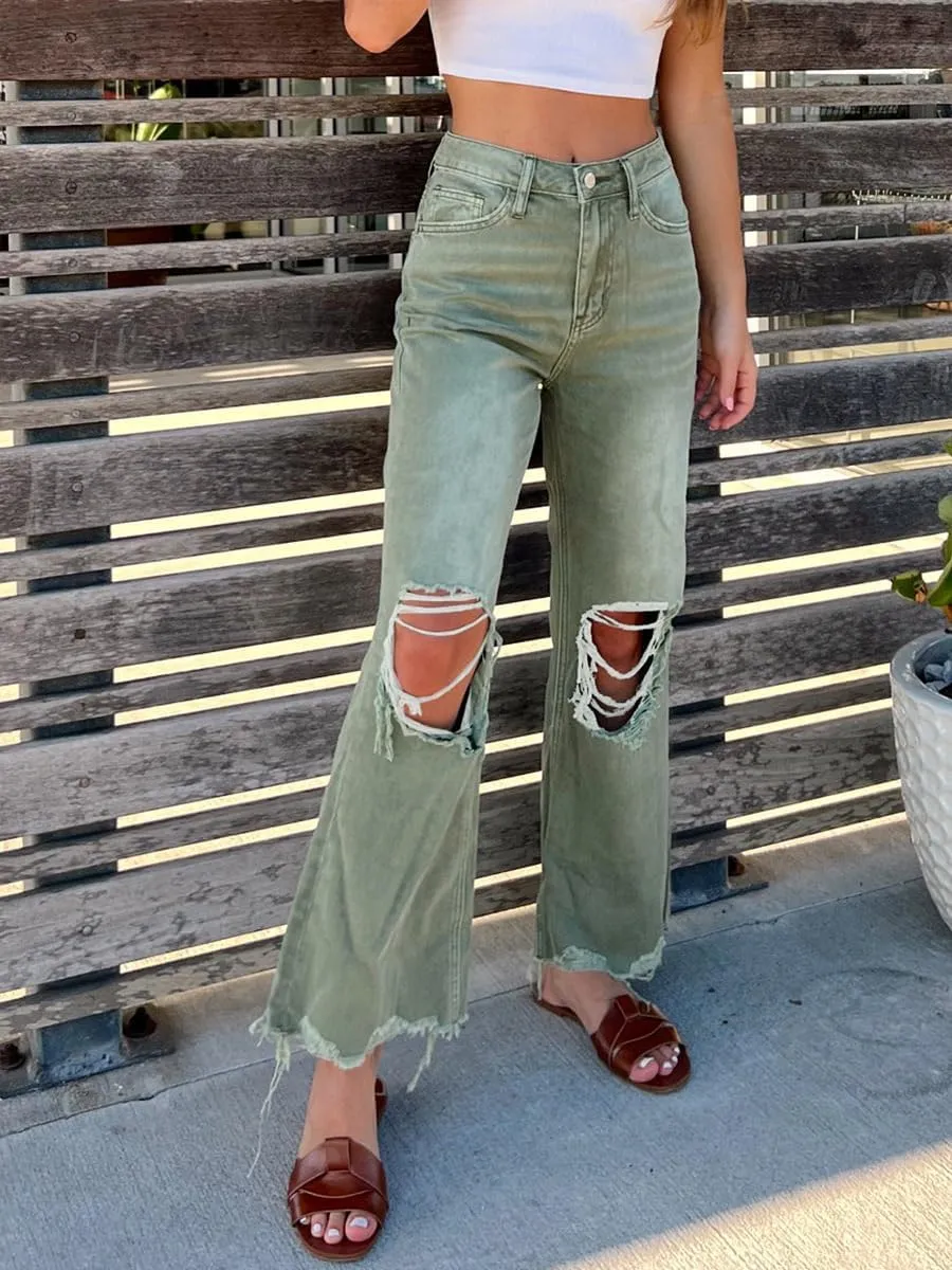 Melliflo Ripped Flare Jeans for Women High Waist Baggy Wide Leg Denim Pants Casual Distressed Trousers with Pockets