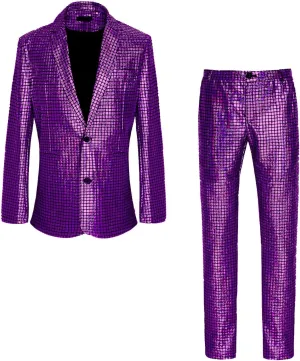Men's 70s Disco Outfit Rainbow Suit Sequin Jacket and Pants Halloween Party Costume