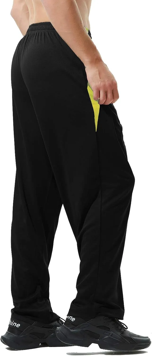 Mens Athletic Pants with Zipper Pockets Open Bottom Lightweight Sweatpants, for Workout, Running, Gym, Training