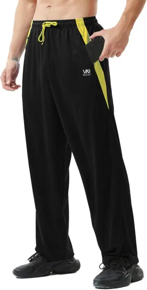 Mens Athletic Pants with Zipper Pockets Open Bottom Lightweight Sweatpants, for Workout, Running, Gym, Training