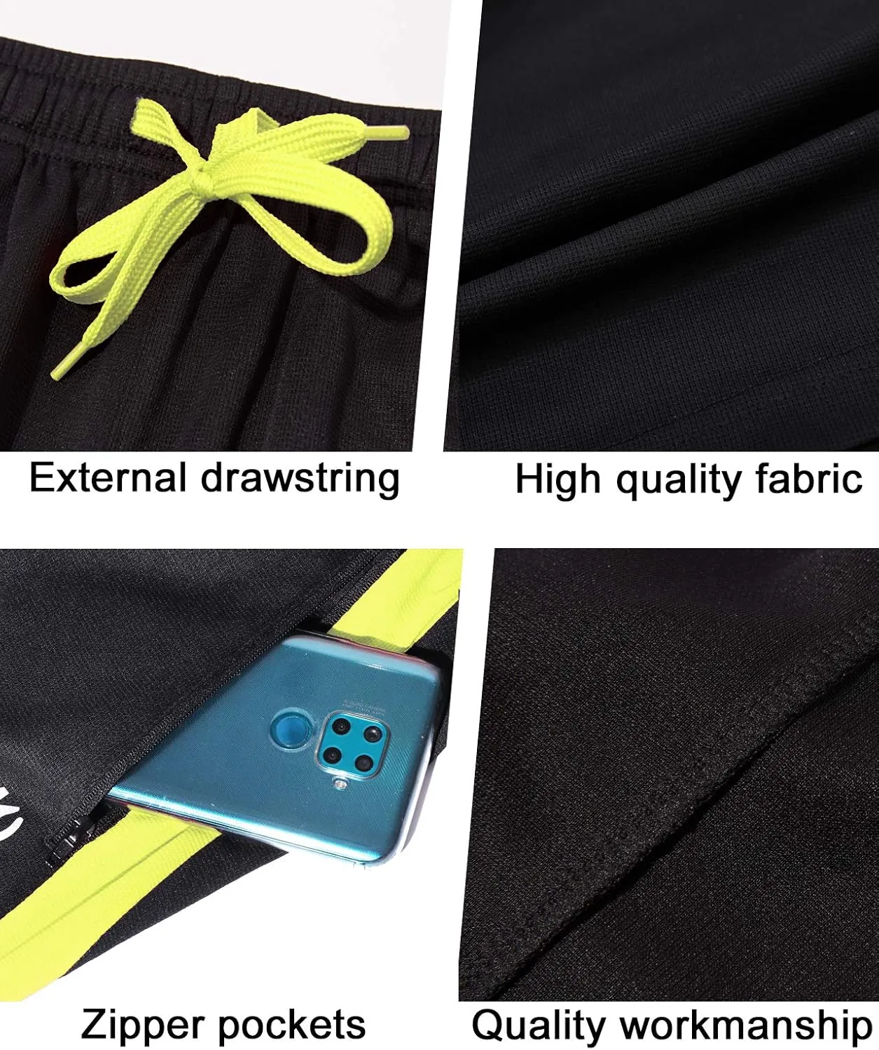 Mens Athletic Pants with Zipper Pockets Open Bottom Lightweight Sweatpants, for Workout, Running, Gym, Training