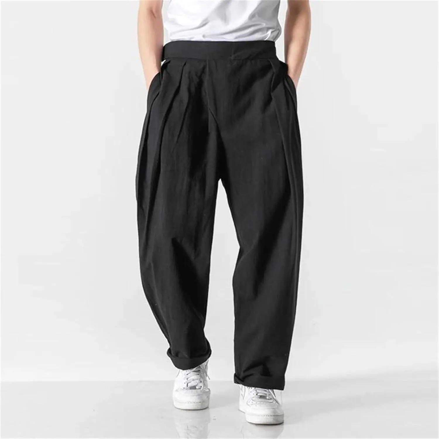 Men's Casual Linen Pants Summer Joggers Harem Pants Solid Color Lightweight Ankle Length Trousers