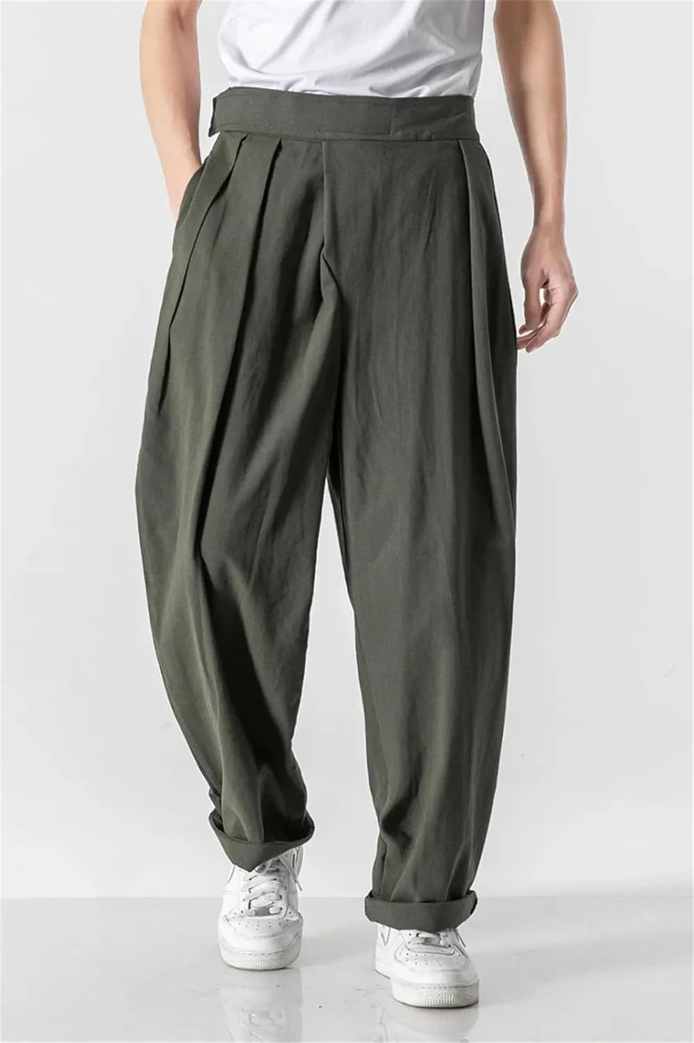 Men's Casual Linen Pants Summer Joggers Harem Pants Solid Color Lightweight Ankle Length Trousers